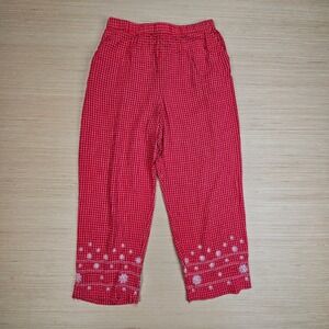 Sag Harbor Pants Women S Red Gingham Embroidered Star Elastic Casual Cottagecore